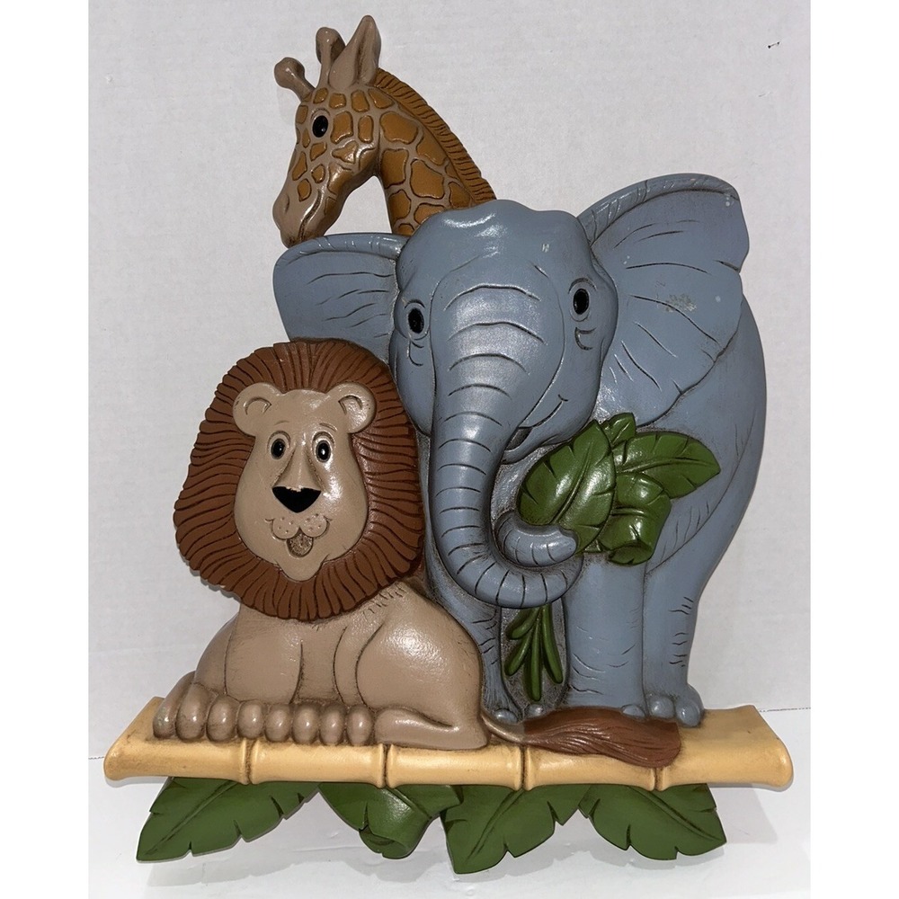 Home Interiors Plastic Molded Wall Decor Nursery Kids 5152 Elephant Lion Vtg 80s